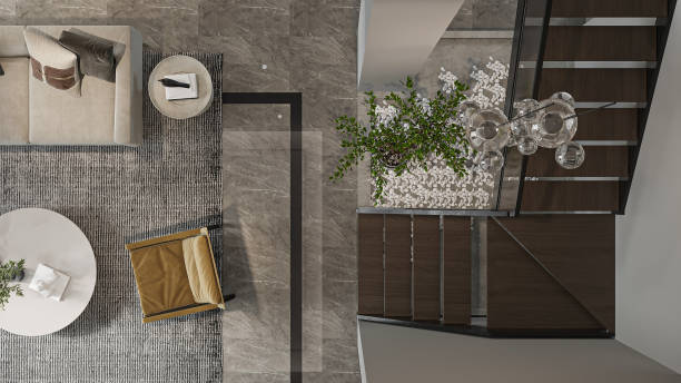 istock Modern Luxury Living Room with Staircase Interior Design 2195429642