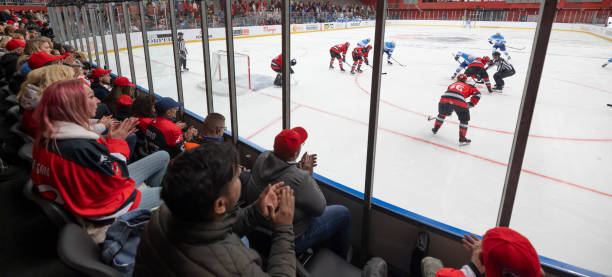 istock Exciting Ice Hockey Match Viewed from Stadium Stands 2195438835