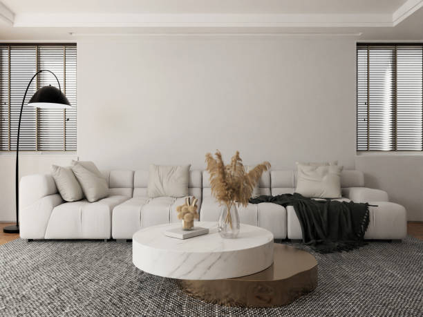 istock interior living room mockup, modern wall poster empty in home design, interior design element mockup, blank 3d render 2195441746