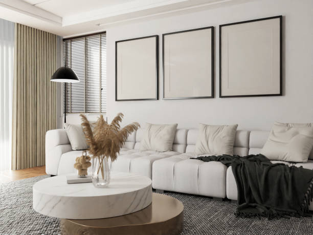 istock frame interior living room mockup, modern three poster empty in home design, interior design element mockup, blank 3d render 2195441749