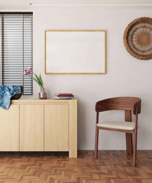istock mockup poster wood frame in wall horizontal empty picture living room interior vertical wooden in illustration 3d render 2195441755