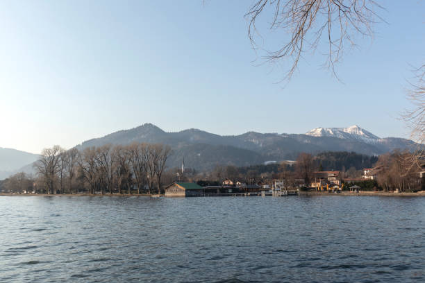 Circular hiking trail lake Tegernsee, Bavaria, Germany, in springtime