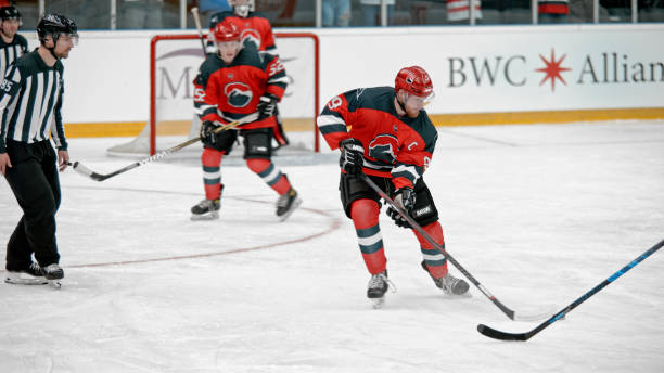 istock Dynamic Ice Hockey Players in Competitive Match 2195443301