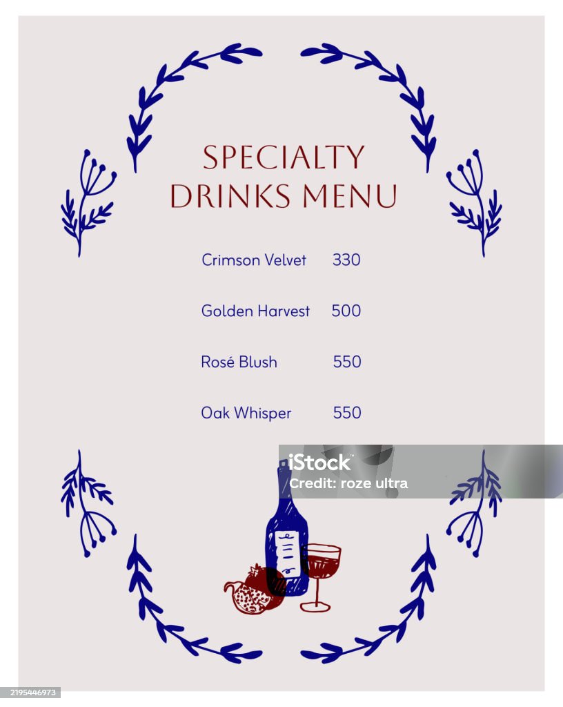 Menu Frame Simple Design Vector Handdrawn Menu Template With Elegant Botanical Frames And Wine ...
