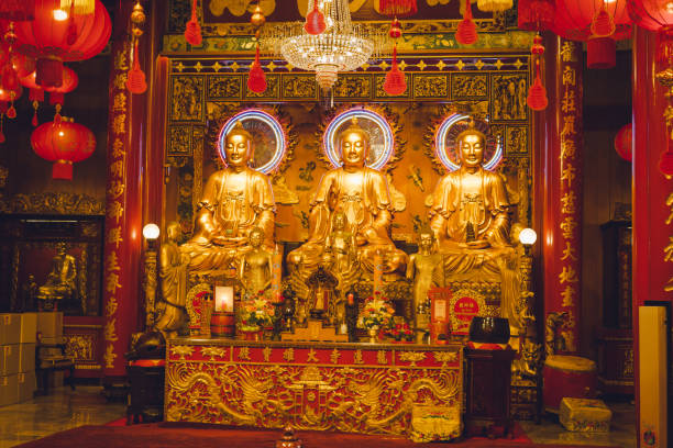 istock sacred golden Chinese Buddha statue 2195448583