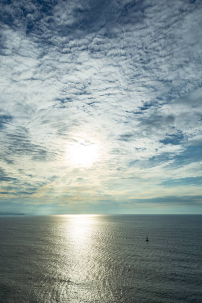 A single sailboat on the sea Bay of Biscay Northern Spain Europe