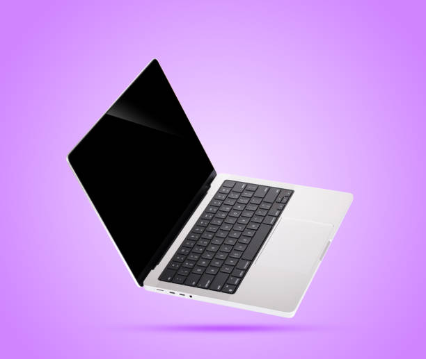 istock Laptop with a blank screen on a purple background 2195451002