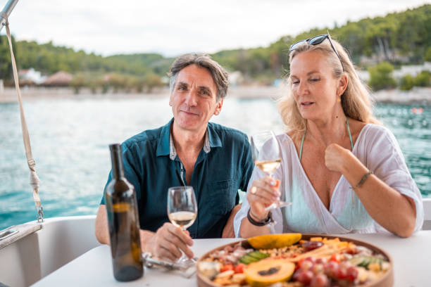 istock Mature Caucasian Couple Dining on Adriatic Boat 2195460862