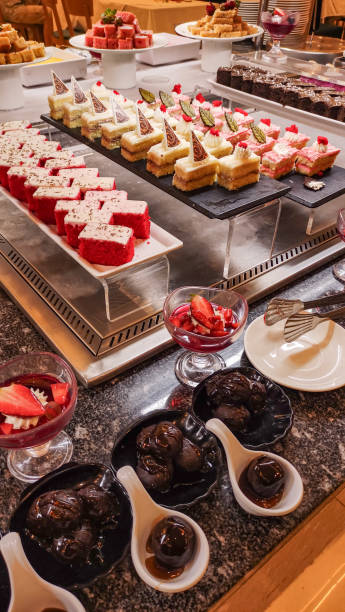 istock Delicious desserts displayed on buffet table tempting guests in marsa alam resort 2195462581