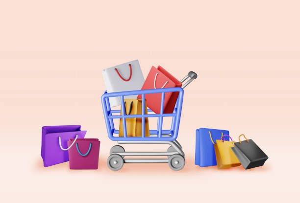istock 3D shopping or gift bag in shopping cart 2195462981