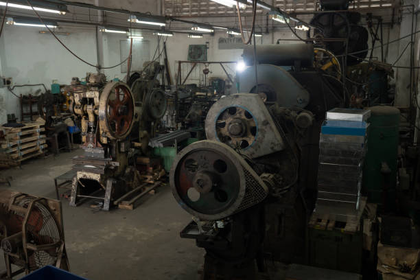 istock Heavy lathe machine at production line in industry factory. Automatic machine for manufacturing industry 2195465928