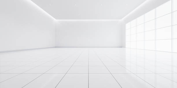 3d rendering of white empty room with tile floor suit for background.