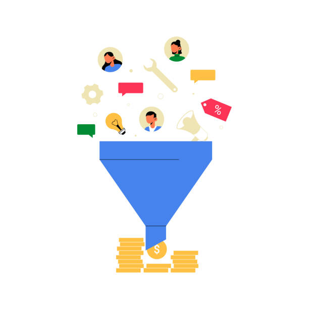 istock Marketing Funnel With Icons And Coins In Flat Vector Illustration Symbolizing Customer Conversion And Revenue Generation, Isolated On White Background 2195492847
