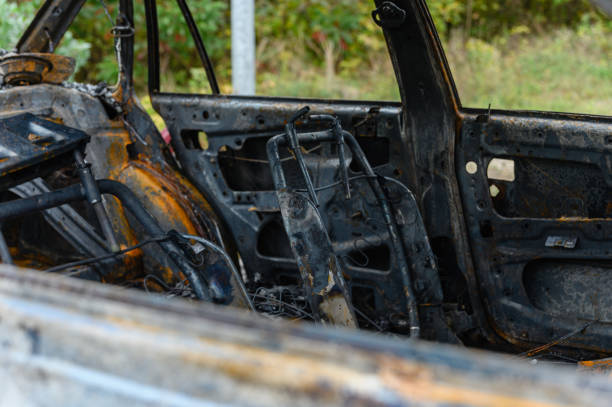 Burn car close view
