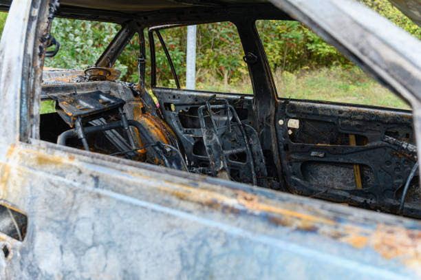 istock Burnt-out interior of a passenger car. 2195493327