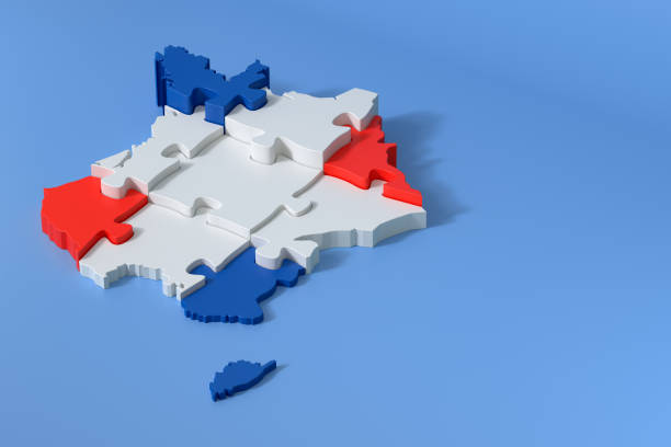 istock France puzzle map forming french flag on blue background 2195502446