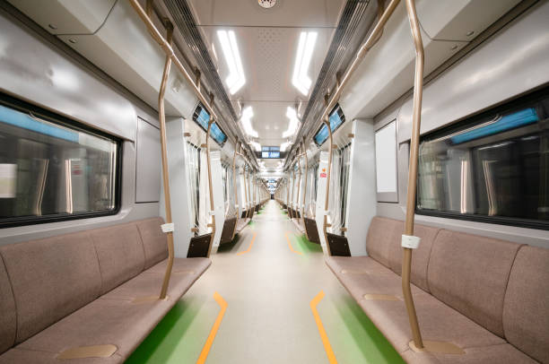 istock Interior of the modern subway carriage with empty seats 2195507658
