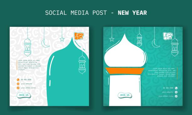 Ramadan kareem. social media post template for ramadan kareem in line art design with arabic letters Ramadan kareem. social media post template for ramadan kareem in line art design with arabic letters background. Good template for ramadan campaign wild posting ad stock illustrations