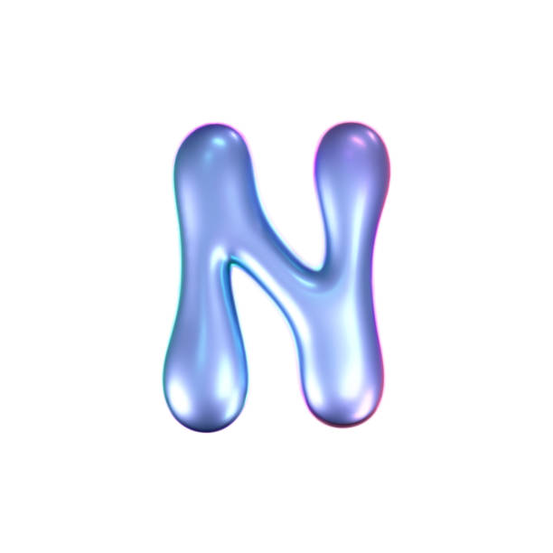 istock 3d holographic liquid letter N in y2k style isolated on a white background. Render of 3d neon inflated iridescent alphabet with rainbow effect. 3d vector y2k hologram letter 2195508773