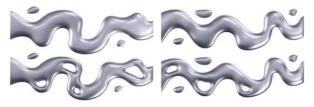 istock 3d chrome liquid wave set with drops isolated on a white background. Render of fluid metal ribbon with reflection gradient flying in motion concept for poster, cover. 3d vector geometric background 2195508946