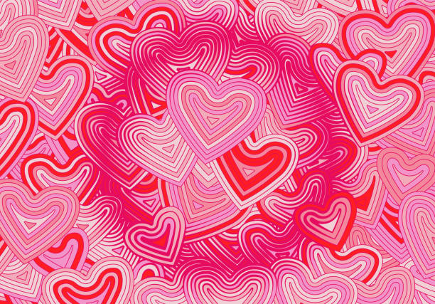 istock Valentine's Day greeting card template or background with hearts and line ornament. Retro fashion hippie psyhedelic design. 2195518104