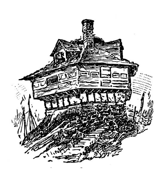 Antique illustration (1898): Fort McClary, Blockhouse, Kittery Point, Maine