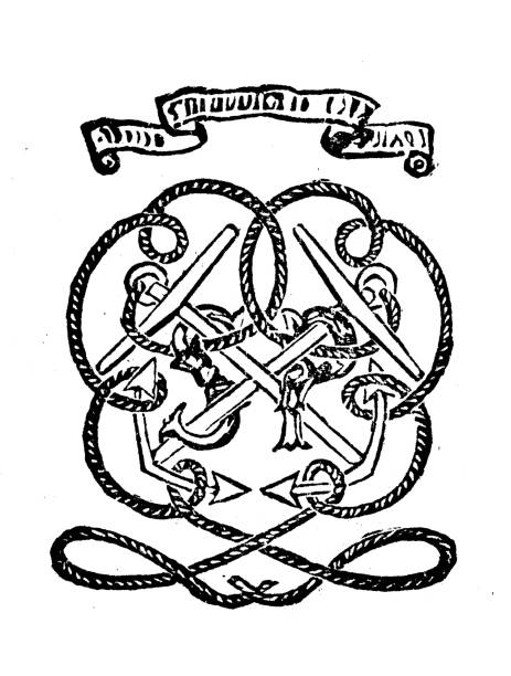 Antique illustration (1898): Bookplate of Samuel Pepys, 1668