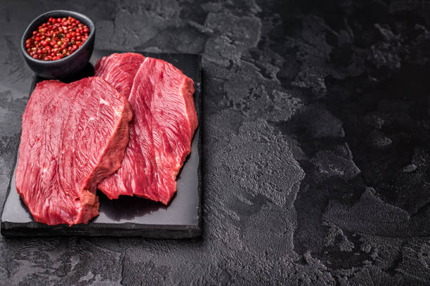 istock Raw Roe Deer steak, fresh Wild Venison Game Meat. black background. top view 2195522052