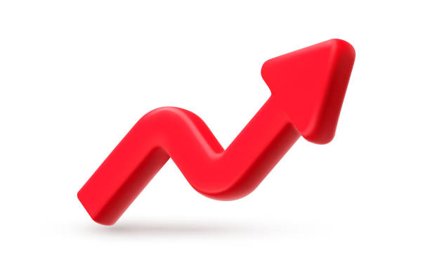 istock Vector financial realistic illustration of red color arrow graph on white background. 3d cartoon style design of graph of success strategy. Business arrow target growth up icon 2195523125