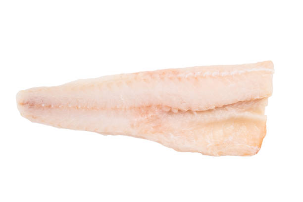 istock Raw pollock white fish fillet isolated on white background. top view 2195523272