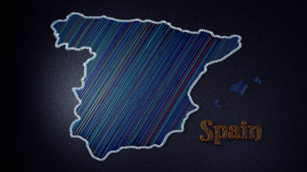 istock Embroidered Map of Spain with Colorful Threads on Fabric 2195527102