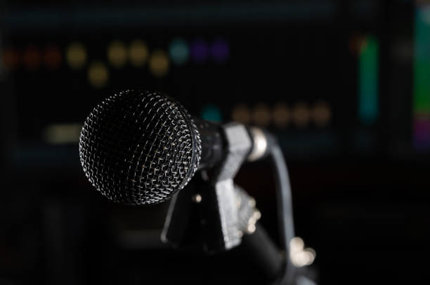 istock Close-up of a microphone in a sound studio 2195532196
