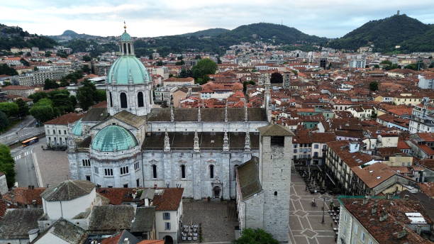istock Aerial view about Como Medieval Cathedral with old town in background 2195537344