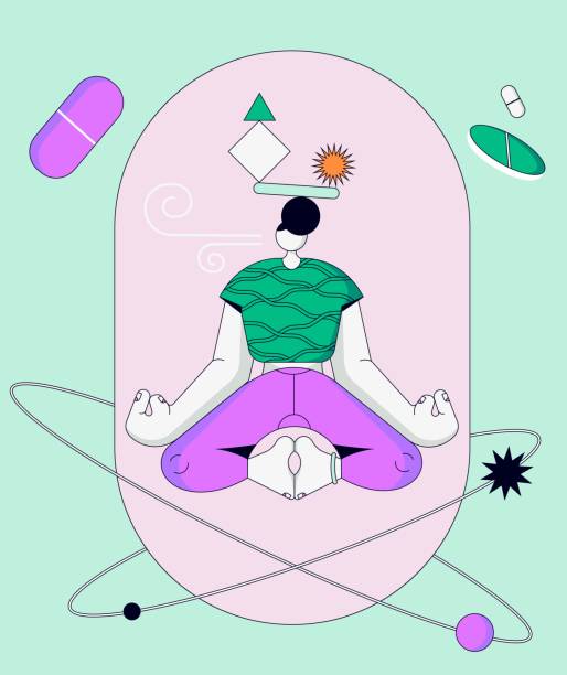 istock Abstract Illustration of Yoga and Meditation with Surreal Elements on a Pastel Background 2195538232