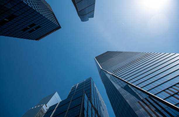 istock Modern skyscraper building. Office building in downtown. Skyscraper perspective view. City architecture. Architecture of modern office building. Perspective city skyscraper. Geometric perspective 2195538429