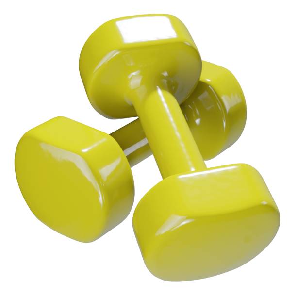istock Blank Round vinyl rubber Dumbbells, weightlifting gym equipment side view 2195544143