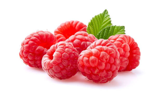 istock Raspberries in closeup on white background 2195547167