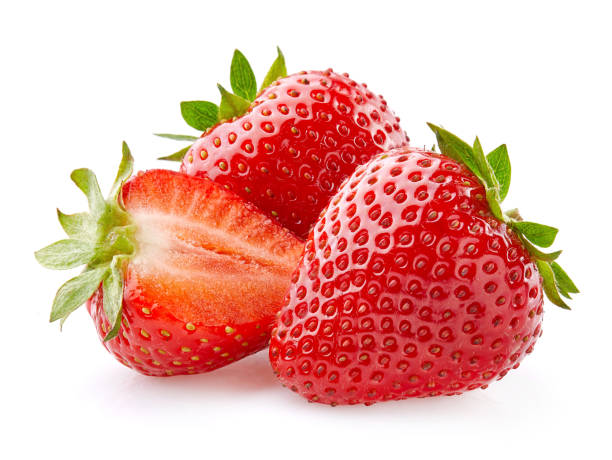 istock Strawberries in closeup on white background 2195548716