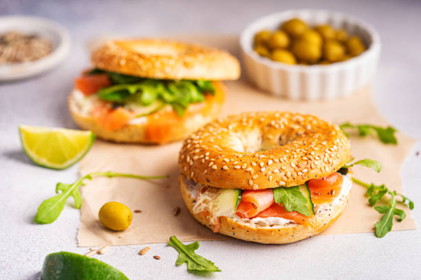 istock Bagel sandwich with salmon 2195555439