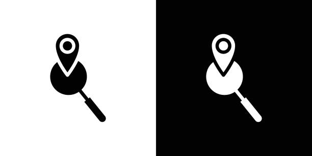 Location search icon set vector illustration Location search icon set in thin line outline style and linear vector sign geo locator stock illustrations