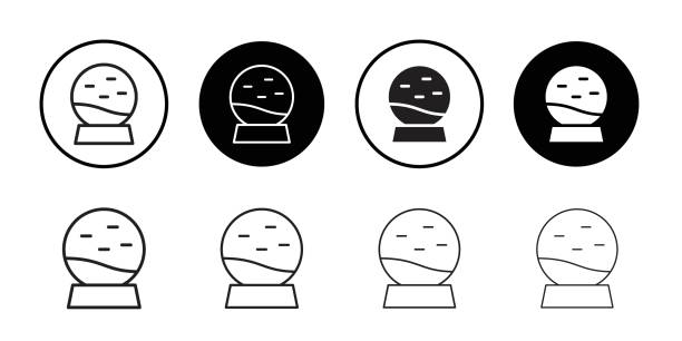 Snow globe decoration icon Flat line illustration Snow globe decoration icon linear vector graphics sign or symbol set for web app ui snow globe empty silhouette stock illustrations