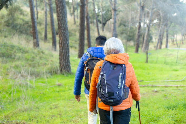 istock Hikers walking in the forest on a sunny day 2195575218