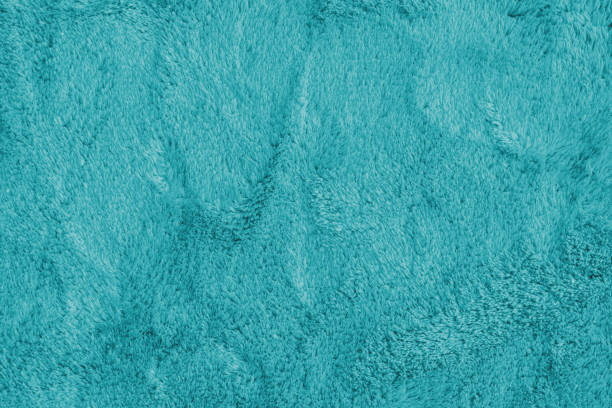 Soft fluffy turquoise carpet texture, synthetic textile fur, plush background