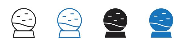 Snow globe decoration icon linear graphics set vector in black Snow globe decoration icon linear vector graphics sign or symbol set for web app ui snow globe empty silhouette stock illustrations
