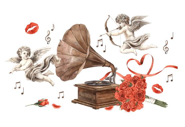 Flying Cupids And Hearts Seamless Pattern Vector Image