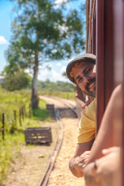 Man travelling by train in Brazil