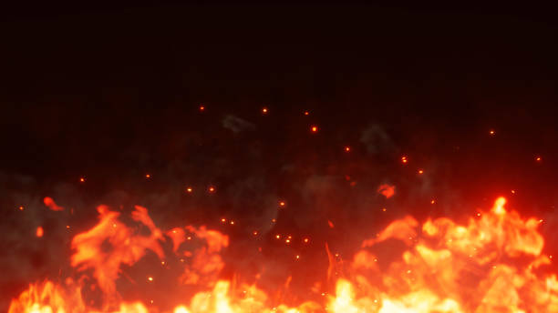 istock 3D illustration. Burning embers glowing. Fire Glowing Particles on Black Background 2195597234