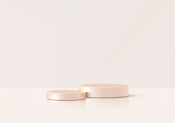 istock Elegant 3D Pink and Gold Podiums with Soft White Backdrop for Luxury Product Displays and Showcases 2195607790