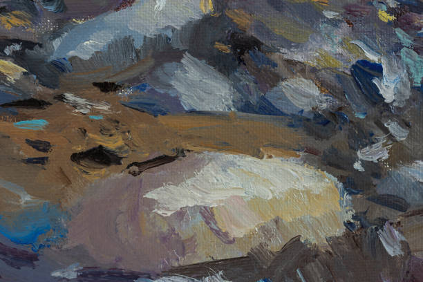 Abstract multicolored background with oil paint. Hand-textured background for signage and banners. A mix of brown, red, sand-beige, yellow and chocolate colors on canvas. Colorful artistic background.