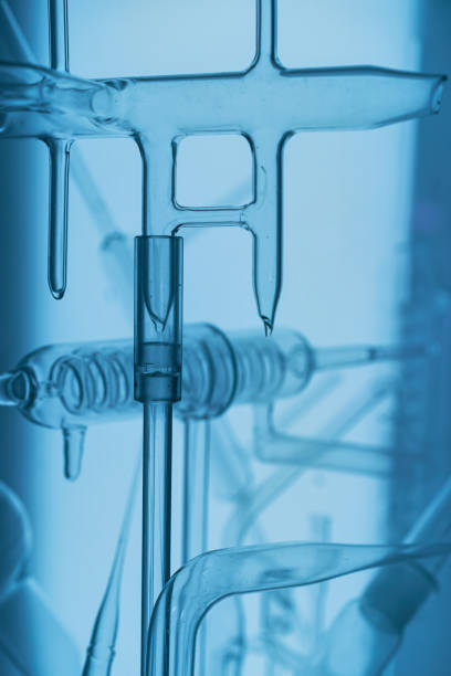 istock Blue laboratory glass apparatus for experiments 2195615792